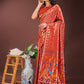 Astita Vibrant Copper & Red Banarasi Silk Saree with Colorful Pallu - Perfect Blend of Tradition and Festive Elegance | Swadesiicart
