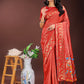 Astita Fiery Red Banarasi Silk Saree with Gold Zari and Colorful Pallu - Perfect for Bridal,Wedding & Festive Glamour | Swadesiicart