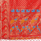Astita Fiery Red Banarasi Silk Saree with Gold Zari and Colorful Pallu - Perfect for Bridal,Wedding & Festive Glamour | Swadesiicart