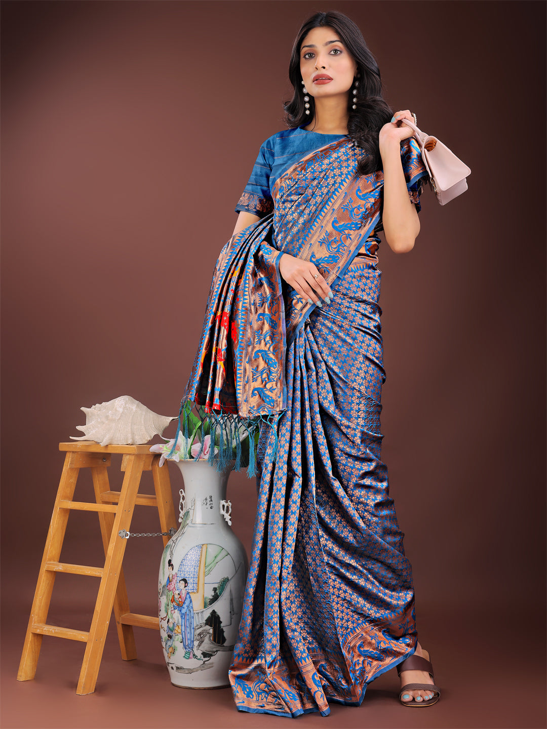 Astita Fiery Blue Banarasi Silk Saree with Gold Zari and Colorful Pallu - Perfect for Bridal,Wedding & Festive Glamour | Swadesiicart