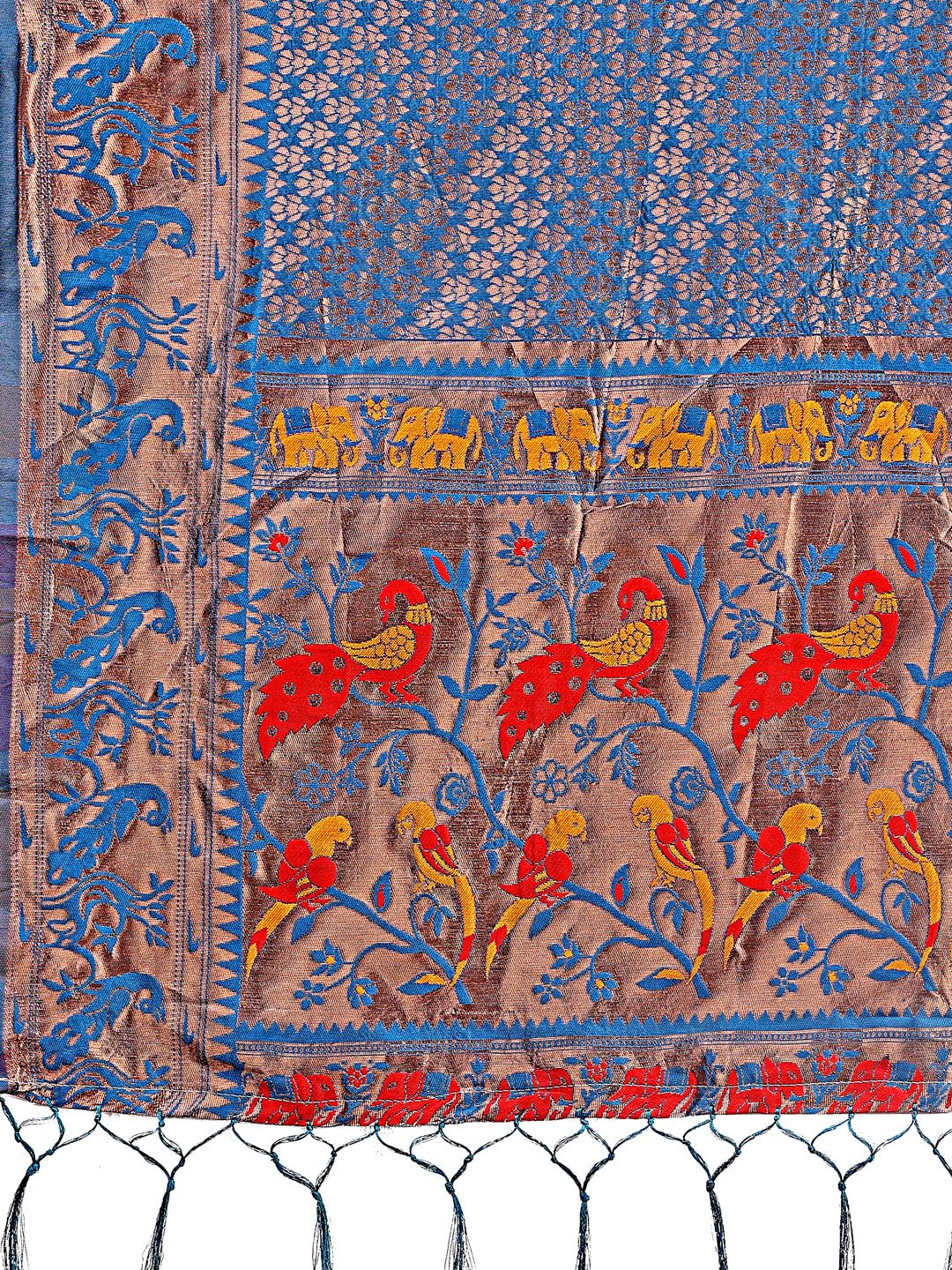 Astita Fiery Blue Banarasi Silk Saree with Gold Zari and Colorful Pallu - Perfect for Bridal,Wedding & Festive Glamour | Swadesiicart