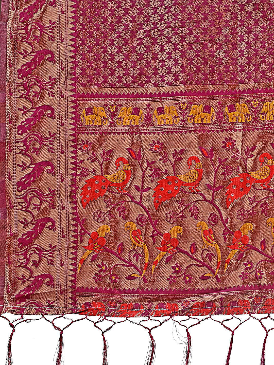 Astita Fiery Purple Banarasi Silk Saree with Gold Zari and Colorful Pallu - Perfect for Bridal,Wedding & Festive Glamour | Swadesiicart
