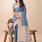 Shree Shyam Fashion Graceful Blue & Beige Lichi Silk Saree with Elegant Woven Pallu - Timeless Beauty for Every Occasion