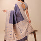 Shree Shyam Fashion Graceful Navy Blue & Beige Lichi Silk Saree with Elegant Woven Pallu - Timeless Beauty for Every Occasion