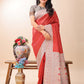 Shree Shyam Fashion Graceful Red & Beige Lichi Silk Saree with Elegant Woven Pallu - Timeless Beauty for Every Occasion