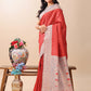 Shree Shyam Fashion Graceful Red & Beige Lichi Silk Saree with Elegant Woven Pallu - Timeless Beauty for Every Occasion