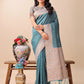 Shree Shyam Fashion Graceful Teal & Beige Lichi Silk Saree with Elegant Woven Pallu - Timeless Beauty for Every Occasion
