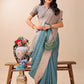 Shree Shyam Fashion Graceful Teal & Beige Lichi Silk Saree with Elegant Woven Pallu - Timeless Beauty for Every Occasion