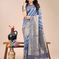 Shree Shyam Fashion Blue Cotton Woven Zari Work Traditional Tassel Saree
