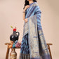 Shree Shyam Fashion Blue Cotton Woven Zari Work Traditional Tassel Saree