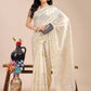 Shree Shyam Fashion Off White Cotton Woven Zari Work Traditional Tassel Saree