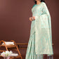 Shree Shyam Fashion Elegant Sea Green Cotton Saree with Golden Zari Work - Graceful Comfort for Everyday & Festive Wear