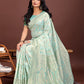 Shree Shyam Fashion Elegant Sea Green Cotton Saree with Golden Zari Work - Graceful Comfort for Everyday & Festive Wear