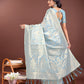 Shree Shyam Fashion Elegant Sky Blue Cotton Saree with Golden Zari Work - Graceful Comfort for Everyday & Festive Wear