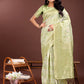 Shree Shyam Fashion Elegant Light Green Cotton Saree with Golden Zari Work - Graceful Comfort for Everyday & Festive Wear