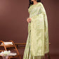 Shree Shyam Fashion Elegant Light Green Cotton Saree with Golden Zari Work - Graceful Comfort for Everyday & Festive Wear