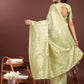 Shree Shyam Fashion Elegant Light Green Cotton Saree with Golden Zari Work - Graceful Comfort for Everyday & Festive Wear