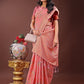 Shree Shyam Fashion Elegant Peach Linen Cotton Saree with Floral Weave & Soft Gold Pallu - Graceful Choice for Casual,Office & Festive Looks