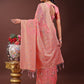 Shree Shyam Fashion Elegant Peach Linen Cotton Saree with Floral Weave & Soft Gold Pallu - Graceful Choice for Casual,Office & Festive Looks