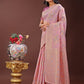 Shree Shyam Fashion Elegant Light Pink Linen Cotton Saree with Floral Weave & Soft Gold Pallu - Graceful Choice for Casual,Office & Festive Looks