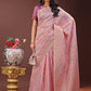 Shree Shyam Fashion Elegant Light Pink Linen Cotton Saree with Floral Weave & Soft Gold Pallu - Graceful Choice for Casual,Office & Festive Looks