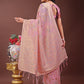 Shree Shyam Fashion Elegant Light Pink Linen Cotton Saree with Floral Weave & Soft Gold Pallu - Graceful Choice for Casual,Office & Festive Looks