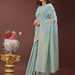 Shree Shyam Fashion Elegant Light Blue Linen Cotton Saree with Floral Weave & Soft Gold Pallu - Graceful Choice for Casual,Office & Festive Looks