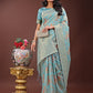 Shree Shyam Fashion Elegant Light Blue Linen Cotton Saree with Floral Weave & Soft Gold Pallu - Graceful Choice for Casual,Office & Festive Looks