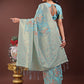 Shree Shyam Fashion Elegant Light Blue Linen Cotton Saree with Floral Weave & Soft Gold Pallu - Graceful Choice for Casual,Office & Festive Looks