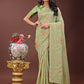 Shree Shyam Fashion Elegant Light Green Linen Cotton Saree with Floral Weave & Soft Gold Pallu - Graceful Choice for Casual,Office & Festive Looks