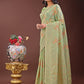Shree Shyam Fashion Elegant Light Green Linen Cotton Saree with Floral Weave & Soft Gold Pallu - Graceful Choice for Casual,Office & Festive Looks