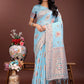 Shree Shyam Fashion Elegant Sky Blue Linen Saree with Intricate Woven Patterns - Lightweight Grace for Everyday and Festive Moments