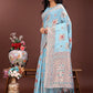 Shree Shyam Fashion Elegant Sky Blue Linen Saree with Intricate Woven Patterns - Lightweight Grace for Everyday and Festive Moments