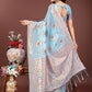 Shree Shyam Fashion Elegant Sky Blue Linen Saree with Intricate Woven Patterns - Lightweight Grace for Everyday and Festive Moments