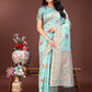 Shree Shyam Fashion Elegant Sea Green Linen Saree with Intricate Woven Patterns - Lightweight Grace for Everyday and Festive Moments