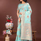 Shree Shyam Fashion Elegant Sea Green Linen Saree with Intricate Woven Patterns - Lightweight Grace for Everyday and Festive Moments