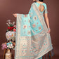 Shree Shyam Fashion Elegant Sea Green Linen Saree with Intricate Woven Patterns - Lightweight Grace for Everyday and Festive Moments