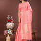 Shree Shyam Fashion Elegant Peach Linen Saree with Intricate Woven Patterns - Lightweight Grace for Everyday and Festive Moments