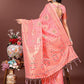 Shree Shyam Fashion Elegant Peach Linen Saree with Intricate Woven Patterns - Lightweight Grace for Everyday and Festive Moments