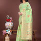 Shree Shyam Fashion Elegant Light Green Linen Saree with Intricate Woven Patterns - Lightweight Grace for Everyday and Festive Moments
