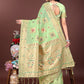 Shree Shyam Fashion Elegant Light Green Linen Saree with Intricate Woven Patterns - Lightweight Grace for Everyday and Festive Moments