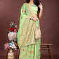 Shree Shyam Fashion Elegant Light Green Linen Saree with Intricate Woven Patterns - Lightweight Grace for Everyday and Festive Moments