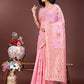 Shree Shyam Fashion Elegant Light Pink Linen Saree with Intricate Woven Patterns - Lightweight Grace for Everyday and Festive Moments