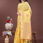 Shree Shyam Fashion Elegant Yellow Linen Saree with Intricate Woven Patterns - Lightweight Grace for Everyday and Festive Moments