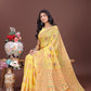 Shree Shyam Fashion Elegant Yellow Linen Saree with Intricate Woven Patterns - Lightweight Grace for Everyday and Festive Moments