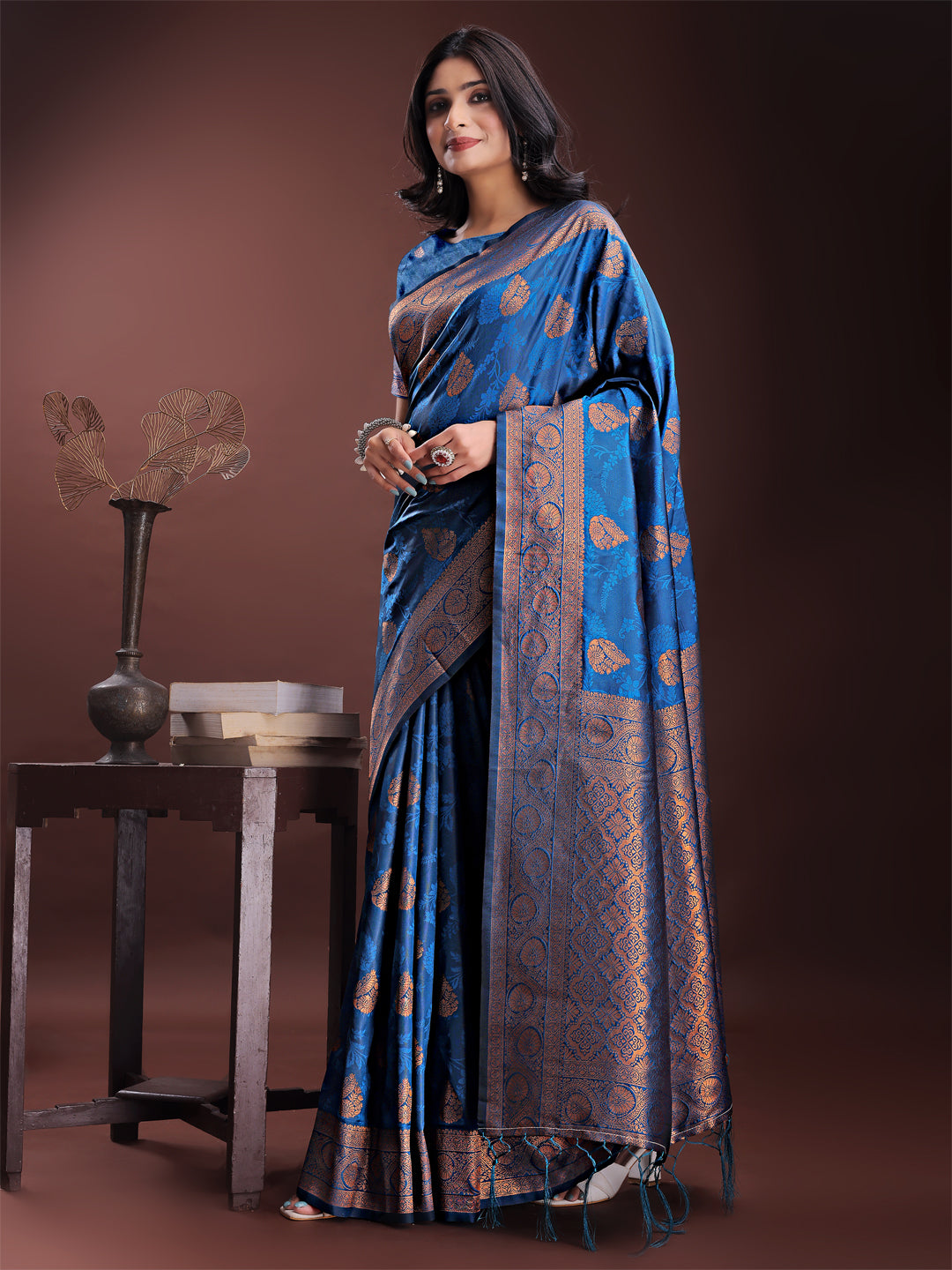 Astita Majestic Royal Blue Banarasi Silk Saree with Golden Zari - Timeless Indian Ethnic Elegance for Weddings & Festive Occasions | Swadesiicart