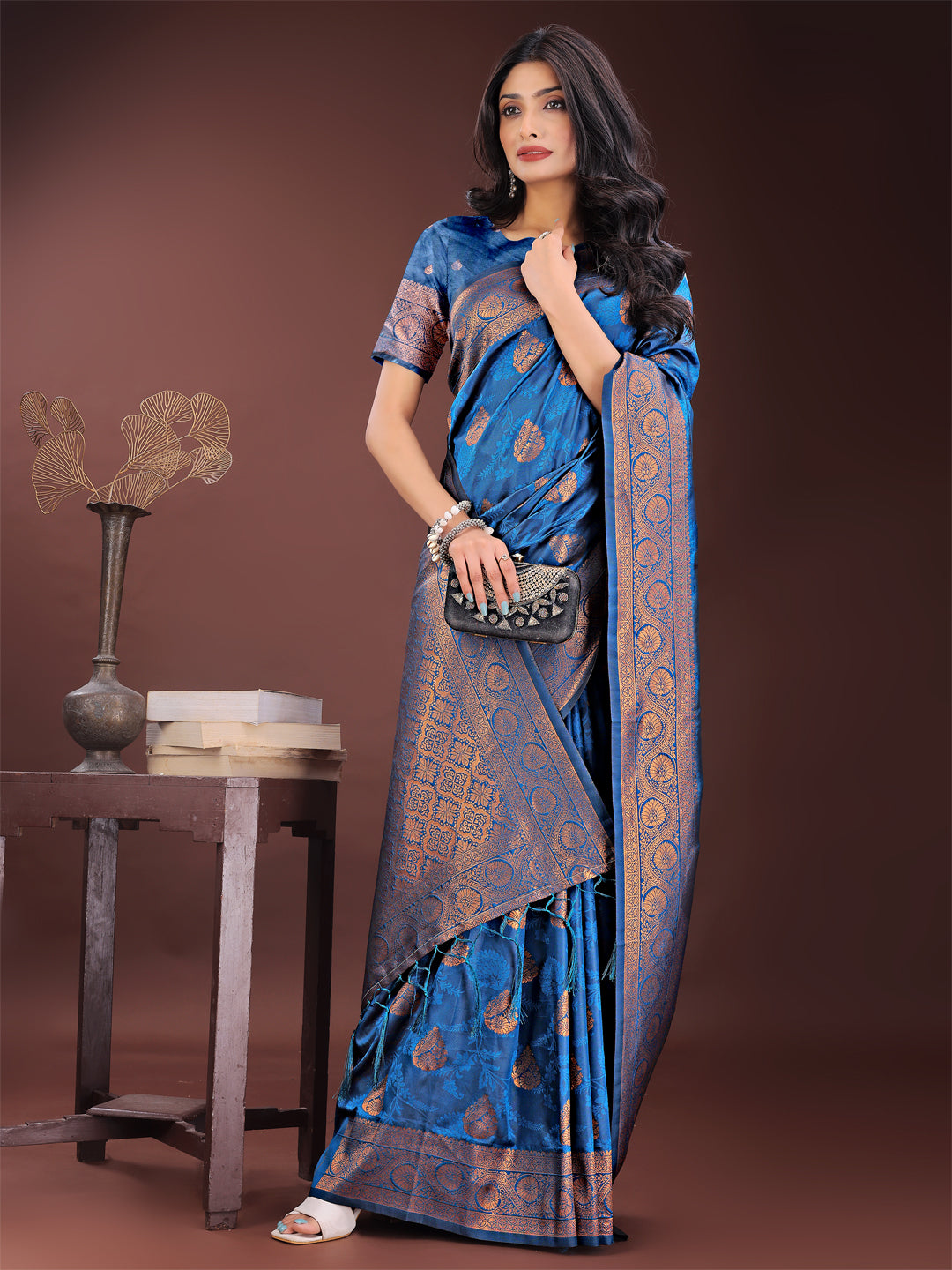 Astita Majestic Royal Blue Banarasi Silk Saree with Golden Zari - Timeless Indian Ethnic Elegance for Weddings & Festive Occasions | Swadesiicart