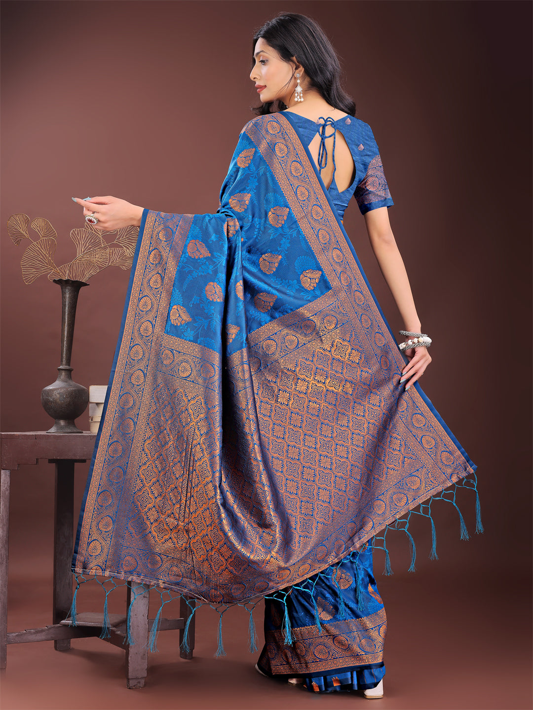 Astita Majestic Royal Blue Banarasi Silk Saree with Golden Zari - Timeless Indian Ethnic Elegance for Weddings & Festive Occasions | Swadesiicart
