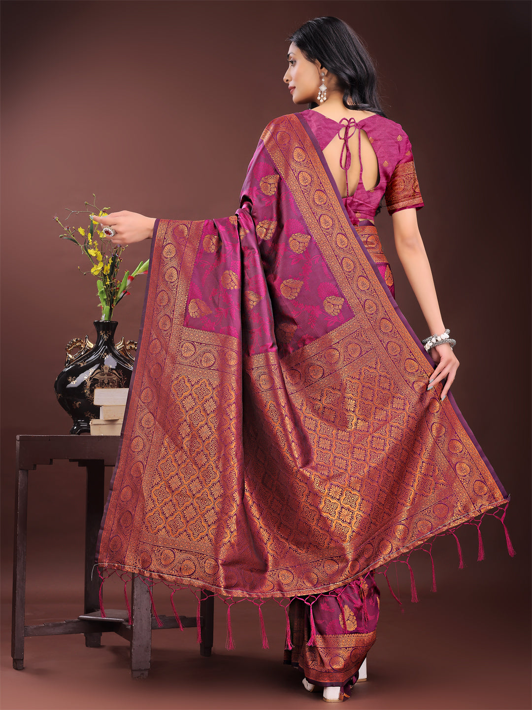 Astita Majestic Purple Banarasi Silk Saree with Golden Zari - Timeless Indian Ethnic Elegance for Weddings & Festive Occasions | Swadesiicart