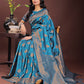 Astita Majestic Teal Banarasi Silk Saree with Golden Zari - Timeless Indian Ethnic Elegance for Weddings & Festive Occasions | Swadesiicart